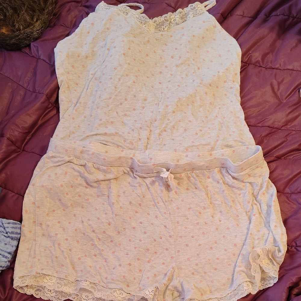 Dip L Women's Lace Trim Sleepwear Set - Light Pink, Light Grey